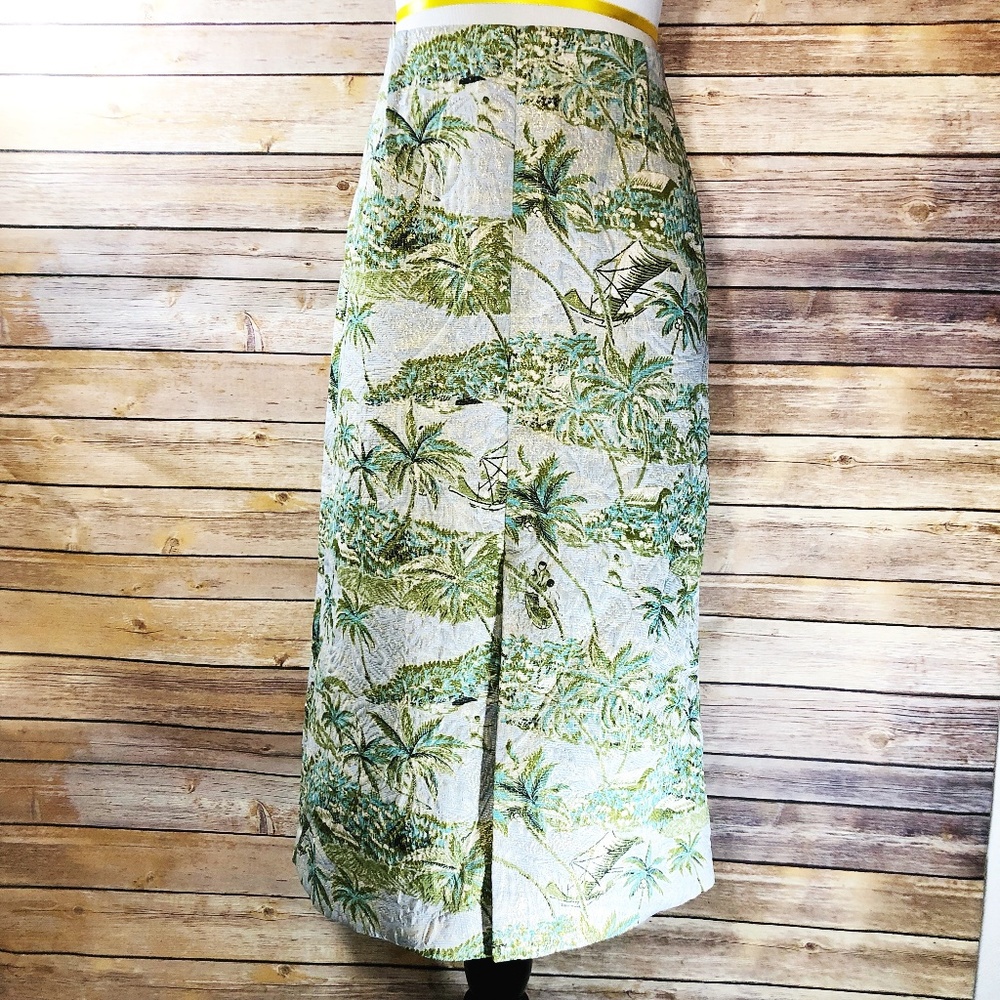 Topshop Jacquard Palm Print Split Front Midi Skirt